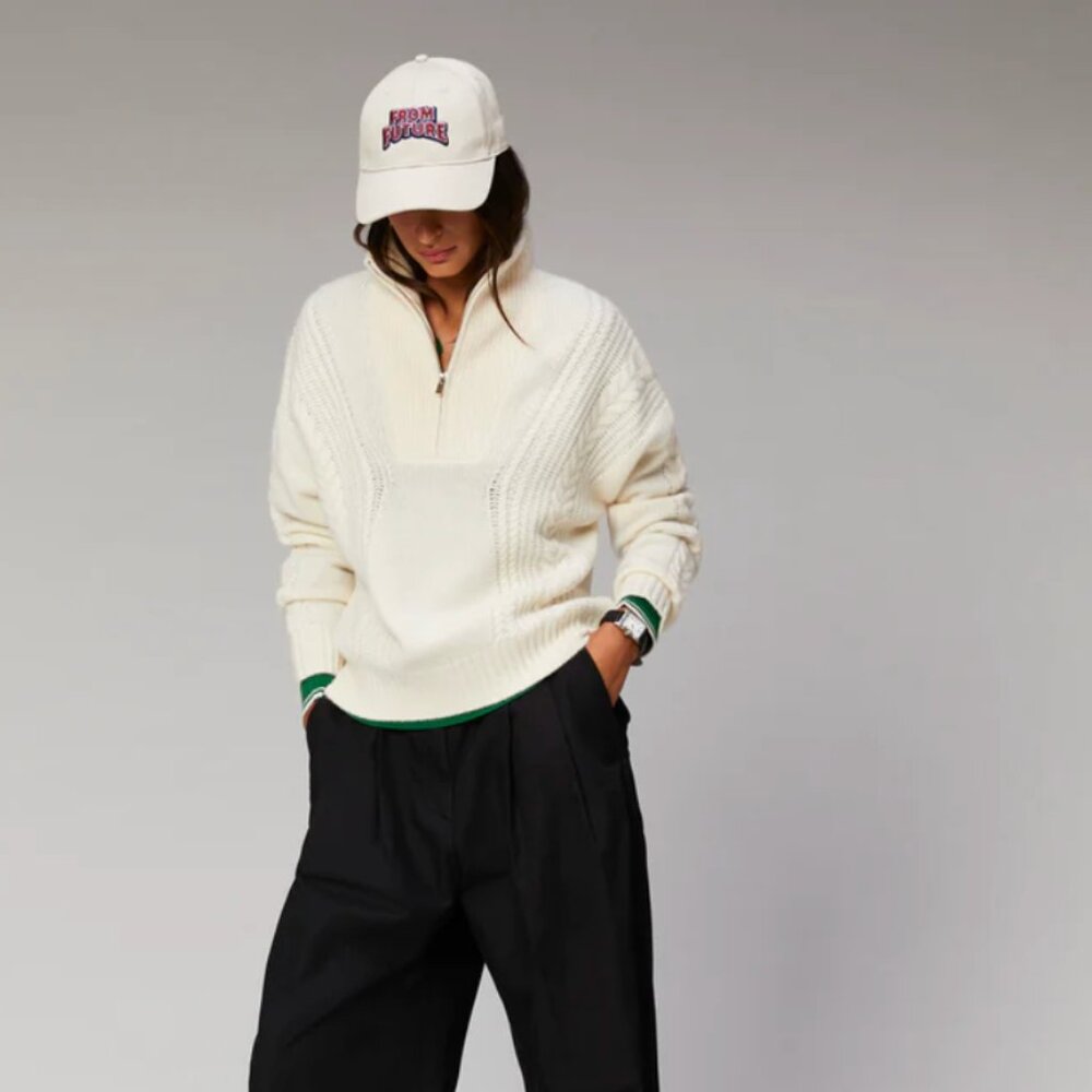 NWT Pure Cashmere Cable Knit Quarter Zip Pullover